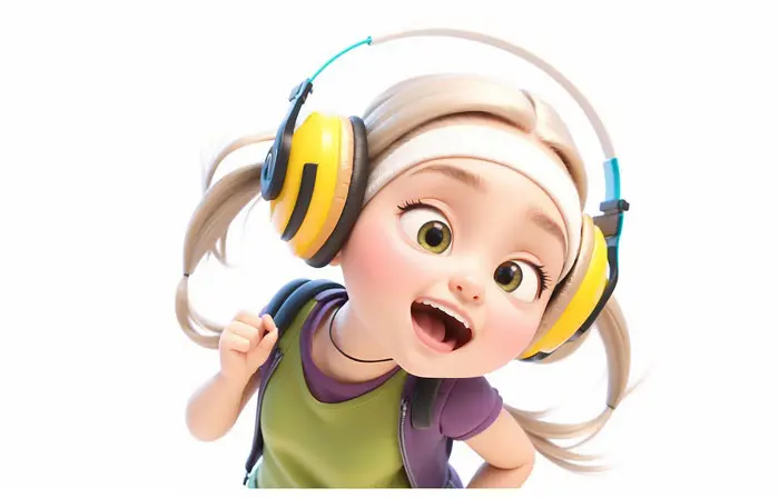 Cute Girl with Headphones Graphic 3D Character Illustration